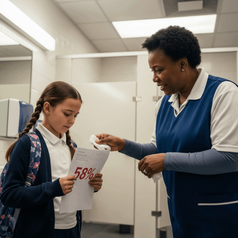 Every morning, before the sun dared peek over the rooftops of the quiet town, Doris Harper wheeled her janitor’s cart into the deserted corridors of Lincoln High School. It was 5:30 AM