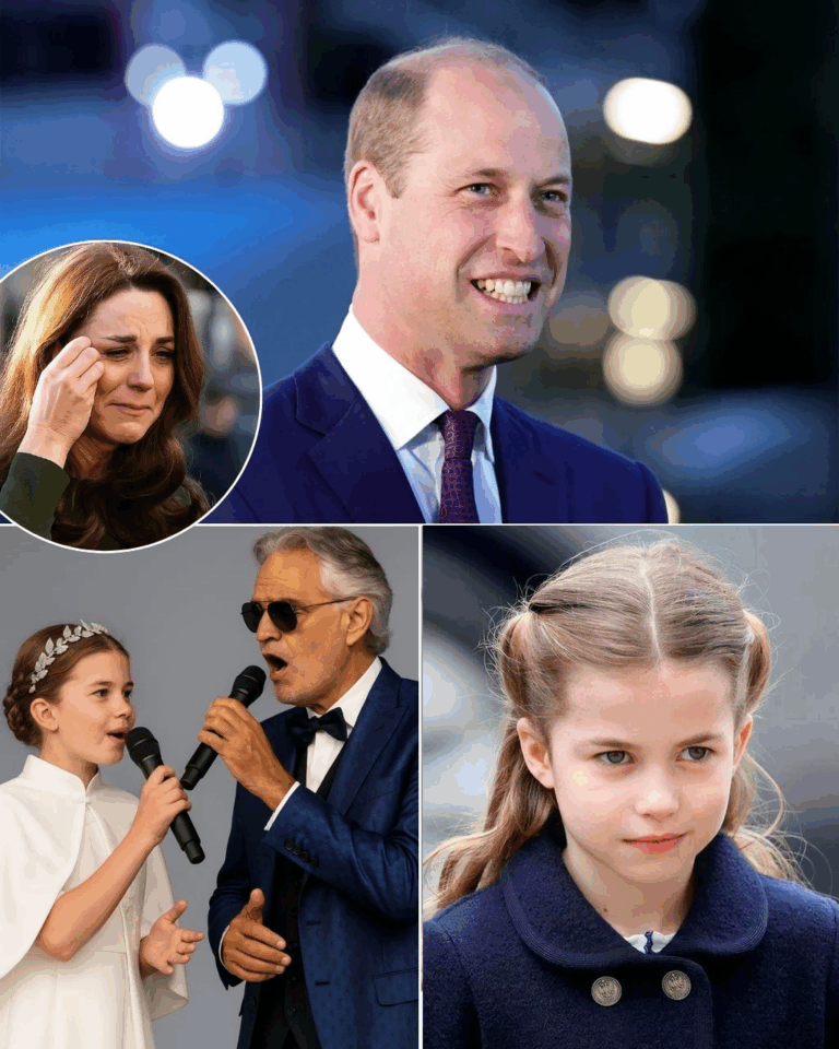 “Dad, this song is for you.” With those tender words, Princess Charlotte stepped onto the stage at Buckingham Palace and captivated the audience with a moving duet alongside the legendary Andrea Bocelli. The event marked Prince William’s 43rd birthday, but the performance quickly became an unforgettable moment that deeply touched the entire royal family.  The song, titled “Echoes of Our Kingdom,” masterfully combined classical elegance with personal emotion. Charlotte’s youthful yet composed voice blended seamlessly with Bocelli’s powerful tenor, creating a stirring harmony that resonated throughout the hall.  Throughout the performance, Charlotte’s gaze remained fixed on her father, every lyric a heartfelt tribute to the man who instilled in her courage, empathy, and pride in her royal roots. Prince William, visibly emotional, was seen wiping away tears as he watched his daughter sing with passion and purpose.  This was more than just a performance—it was a profound expression of love, a symbol of legacy, and a shining moment for a young princess whose voice already carries the grace and strength of a future queen.  Watch the video that has captured hearts around the world by clicking below.