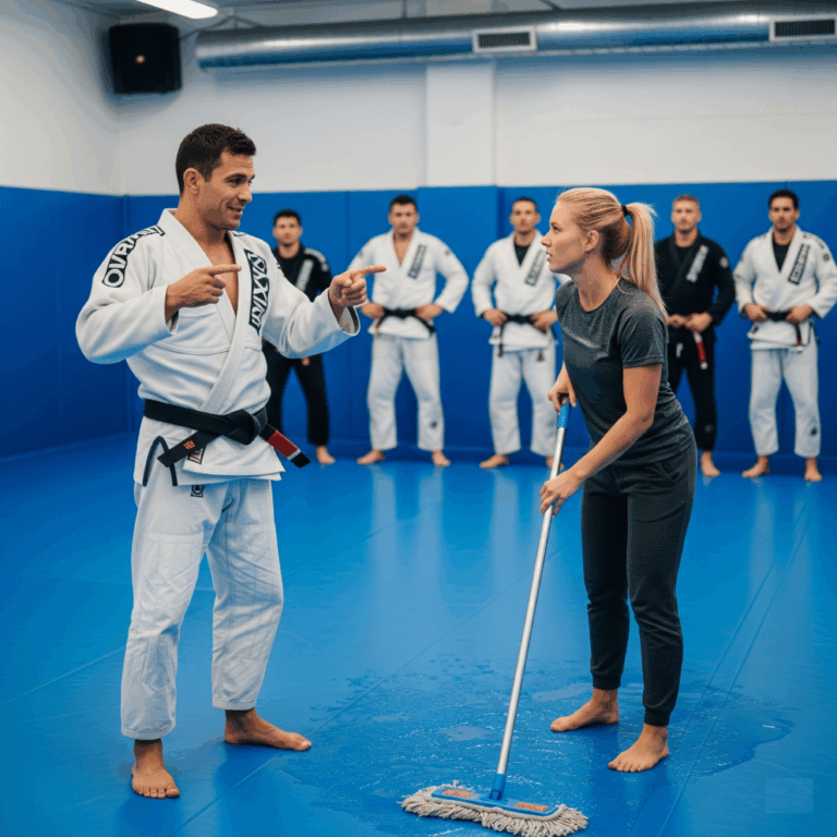 “Black Belt Asked a Cleaning Lady to Fight as a Joke — What Happened Next Silenced the Whole Gym.”