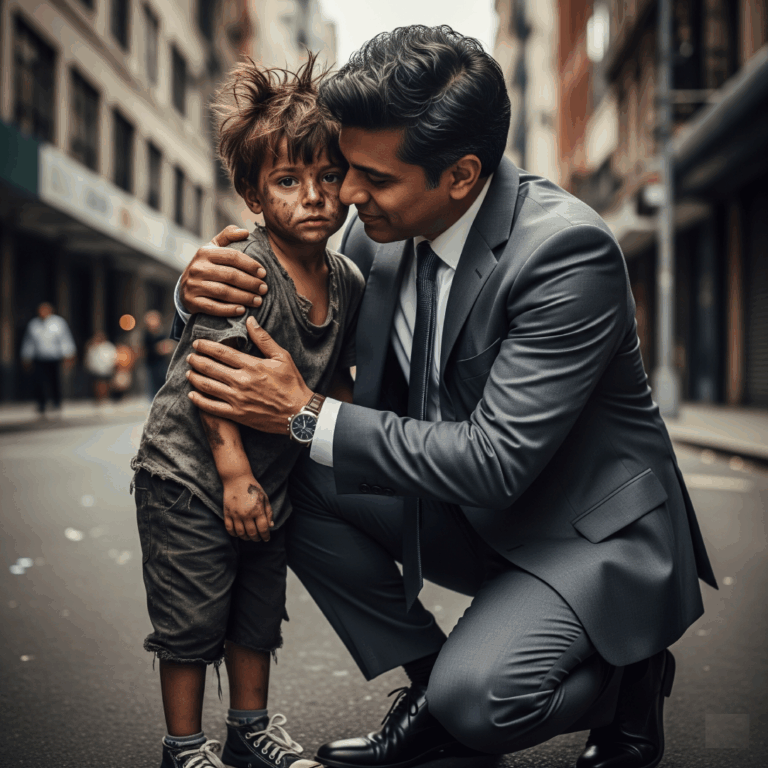 The boy said to the millionaire: “I don’t need money, I just need to be held like your son.”