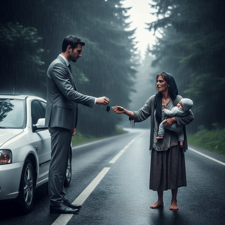 “Millionaire Sees Beggar and Baby in Rain, Gives Her His House Keys—Then Returns to a Shocking Surprise”