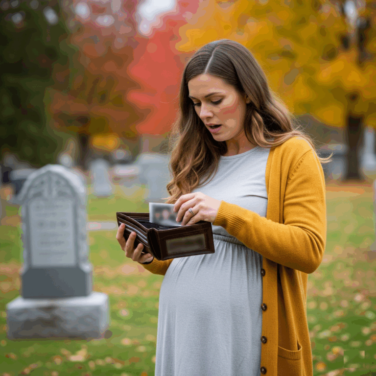 A pregnant widow found a wallet by her husband’s grave. What was inside left her frozen in place.