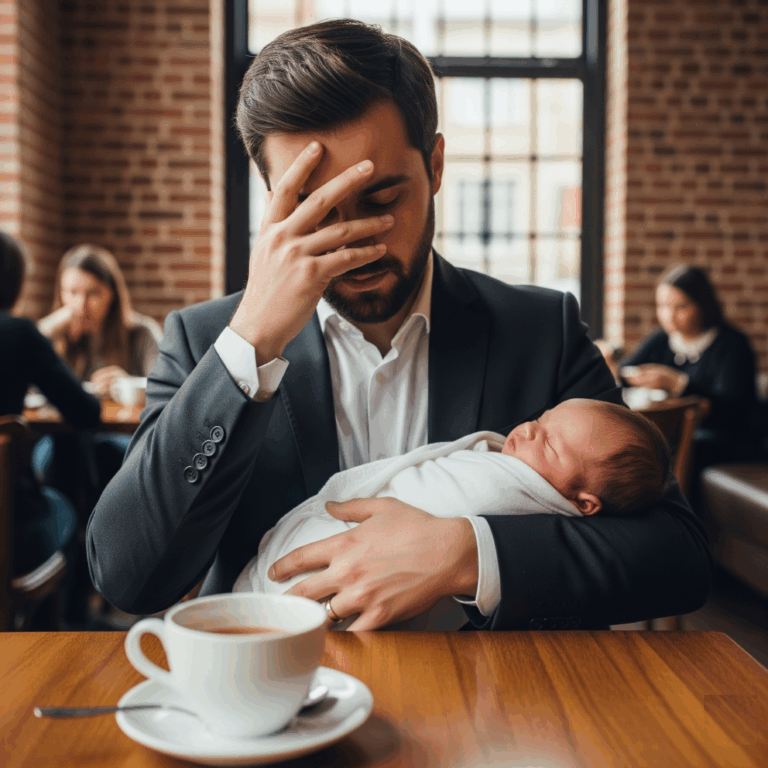 Girl urges to kick single dad with crying baby out of café. They meet again at a job interview.