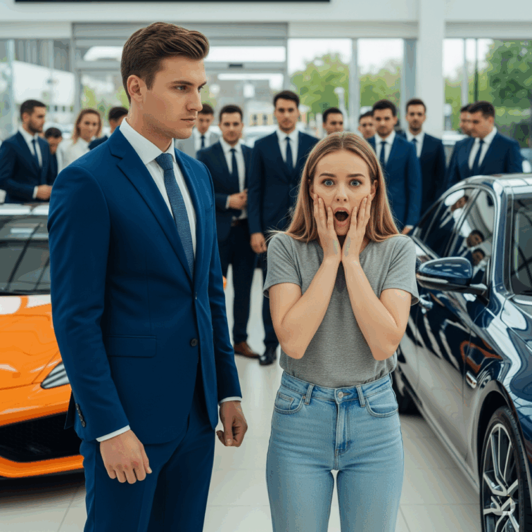 “Woman Mocked at Car Dealership—Next Day, Billionaire Husband Arrives in a Bugatti La Voiture Noire.”
