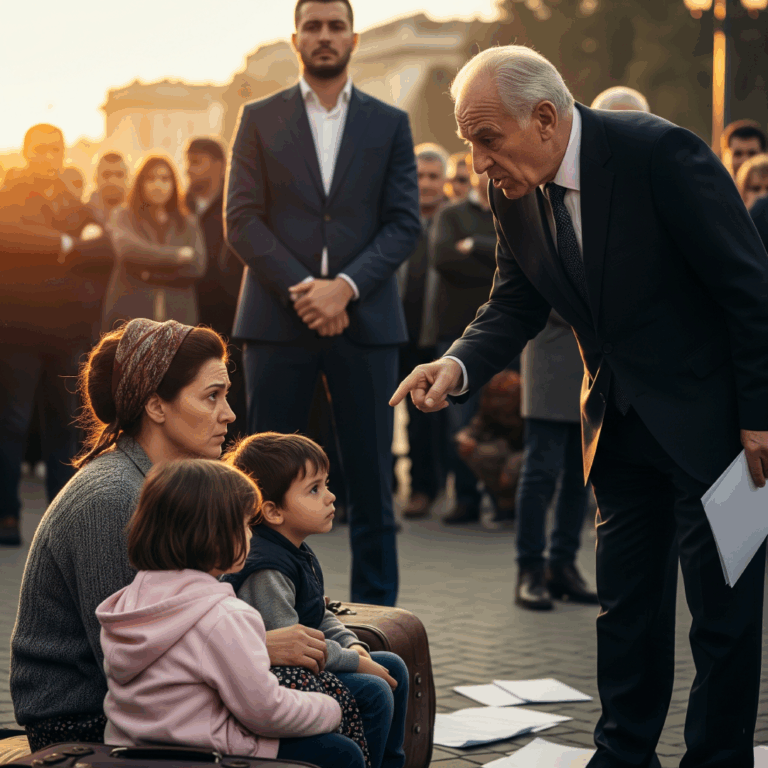 On the steps of City Hall, the crowd hushed as Victor Lennox, billionaire CEO of Lennox Global, stepped forward to deliver a speech on poverty reform. But before a word left his mouth, he froze. At the edge of the gathering, a woman sat on a suitcase, clutching two children with weathered faces. Her eyes met his—and in that instant, the powerful businessman staggered back as if punched in the chest. He knew her. He had loved her once. And what he did next stunned everyone watching.