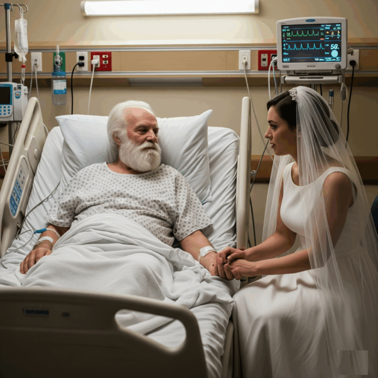 She canceled her wedding in her gown… just to hold the hand of the dying father she never knew.