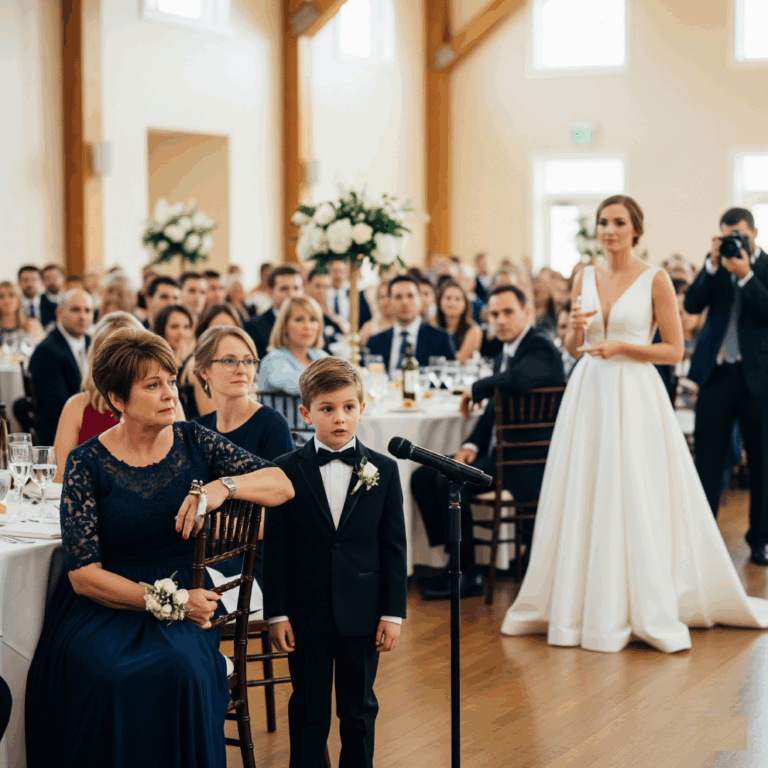At my brother’s wedding, his bride publicly disrespected me in front of everyone. But before I could react, my 9-year-old son quietly took the microphone—and what he said next changed everything.