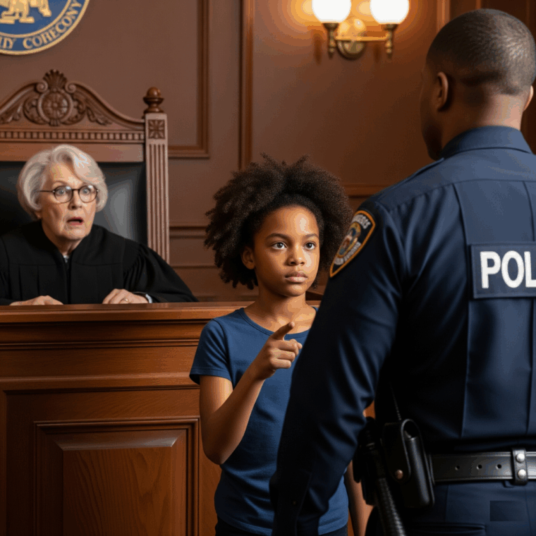 “A Little Girl Pointed at a Police Officer in Court — What She Said Next Left Everyone Speechless.”