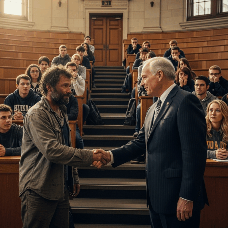 The Whole Hall Went Silent When the Dean Stopped His Speech to Shake the Janitor’s Hand