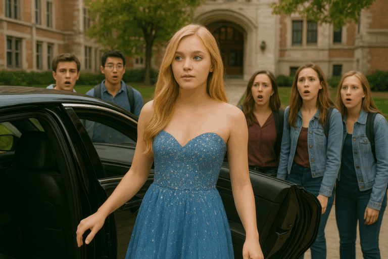 She was just the janitor’s daughter—but when she stepped out of the limo, they all went silent.