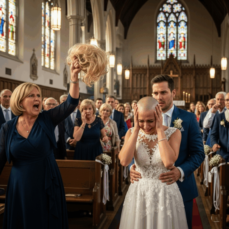 During the wedding, my mother-in-law came up to me and ripped off my wig, showing all the guests my bald head – but then something unexpected happened.