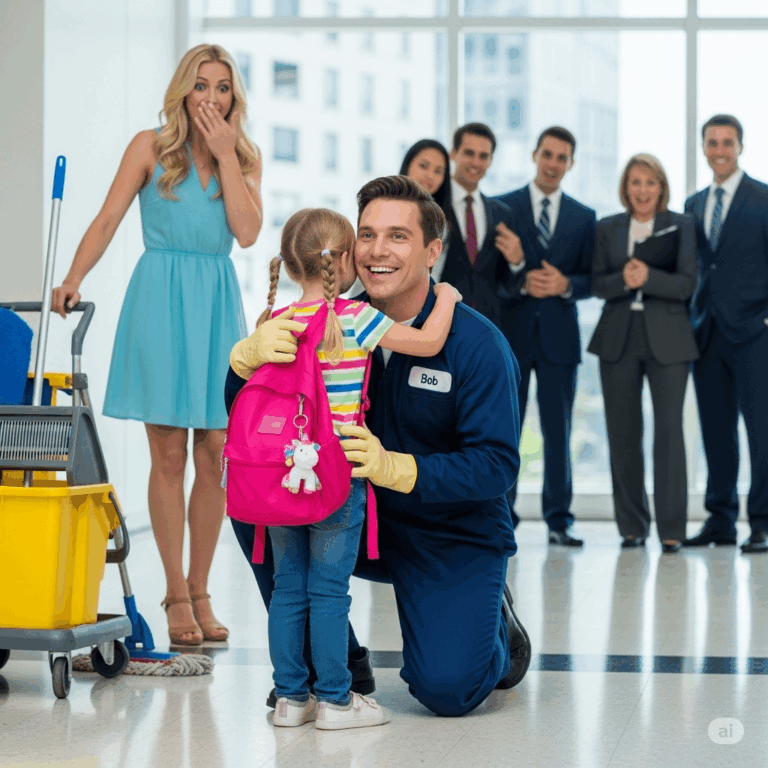 A Little Girl Hugged the Janitor in Front of Everyone — Then Said, ‘He’s My Real Dad.’