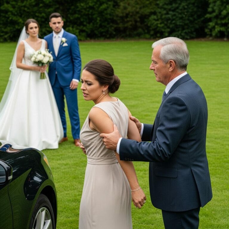 The wedding couldn’t have been more perfect—until Dad suddenly gripped my hand and whispered, “Get in the car, now.” My heart raced as I stumbled after him. “Dad, what’s happening?” I pleaded, but he stayed silent the entire drive home. Only when we arrived did he finally reveal something that shattered me completely.