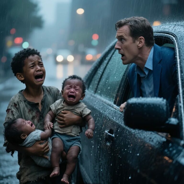 A billionaire saw a boy begging in the rain with twin children, what he discovered made him cry…