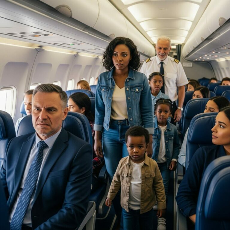 A MILLIONAIRE MOCKS A POOR WOMAN WITH THREE KIDS IN FIRST CLASS—UNTIL THE PILOT SHUTS HIM DOWN…