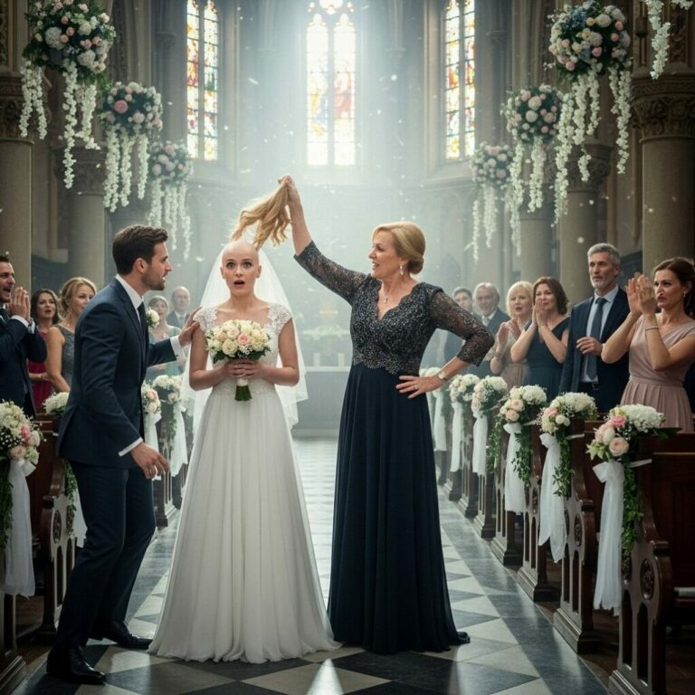 During the wedding, my mother-in-law came up to me and ripped off my wig, showing all the guests my bald head – but then something unexpected happened.