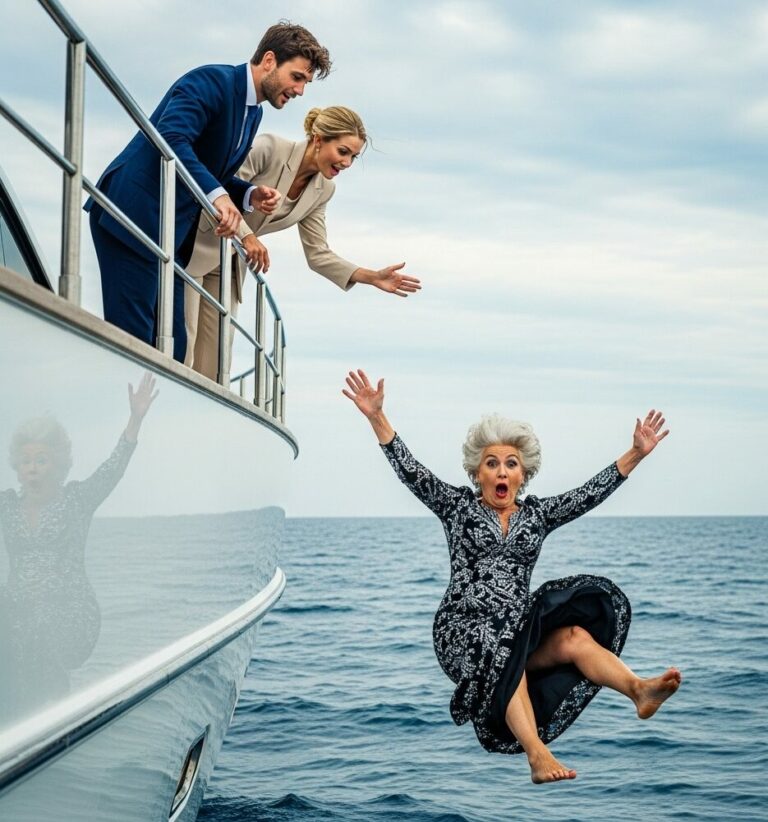 “Time to meet the sharks,” my daughter-in-law whispered before sending me over the yacht’s edge. My son watched, smiling as the sea swallowed me.  But when they stepped back into the mansion, dripping with victory, I was waiting—bearing a ‘gift.’
