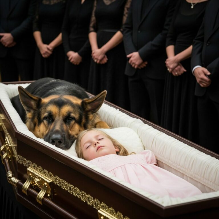 When a German Shepherd refused to leave a six-year-old girl’s coffin, everyone thought it was grief — until his sudden barking stopped the burial and changed everything…