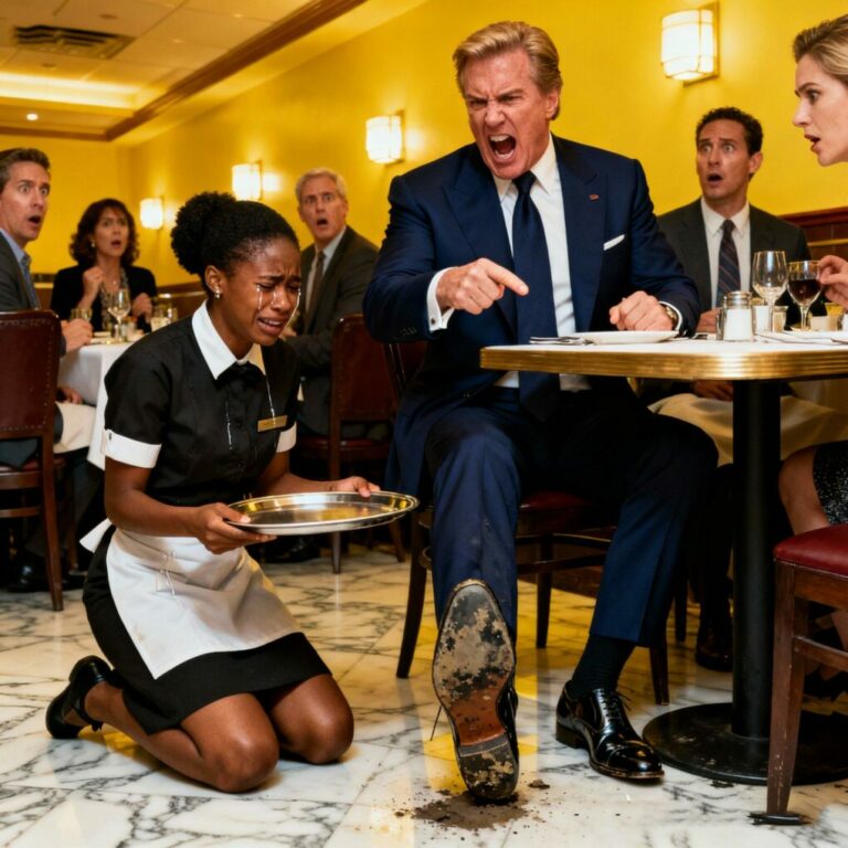 “Get down on your knees and clean my shoes, you lowlife!” The billionaire shouted at the black waitress, but her reply left him stunned…