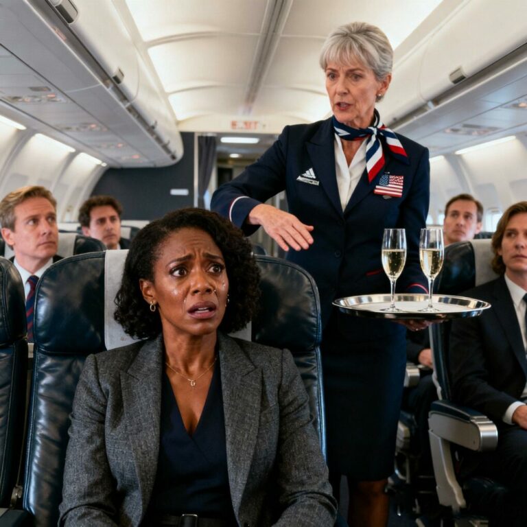 A racist flight attendant refused to serve champagne to a Black woman sitting in first — thirty minutes later, she’d wish she had never spoken those words.