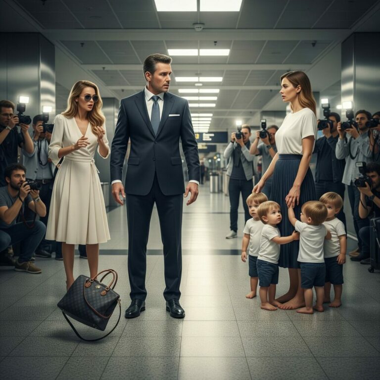 At the Airport, Billionaire Carrying His Mistress’s Bags Like a Gentleman — Then His Wife Walked In with Quadruplets…