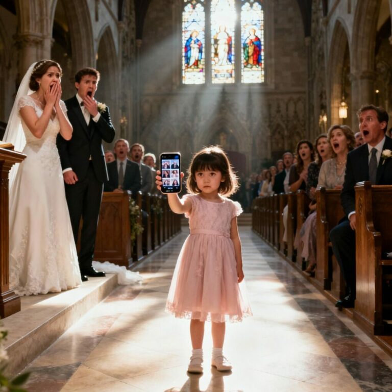 When ten-year-old Aurora burst through the church doors on her mother’s wedding day, shouting, “Please, Mom, don’t marry him!” — the entire congregation gasped. What she revealed next would change everything…