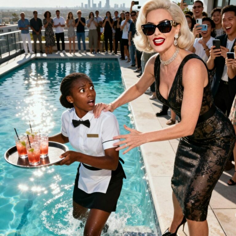 Hoa Karen pushed the poor black waitress into the swimming pool to make everyone laugh at her, but then a millionaire stepped in and did something that left everyone speechless…