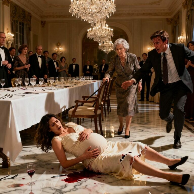 When her mother-in-law pulled the chair from under her at a family dinner, the eight-months-pregnant woman crashed to the floor — and the scream that followed silenced the entire hall.