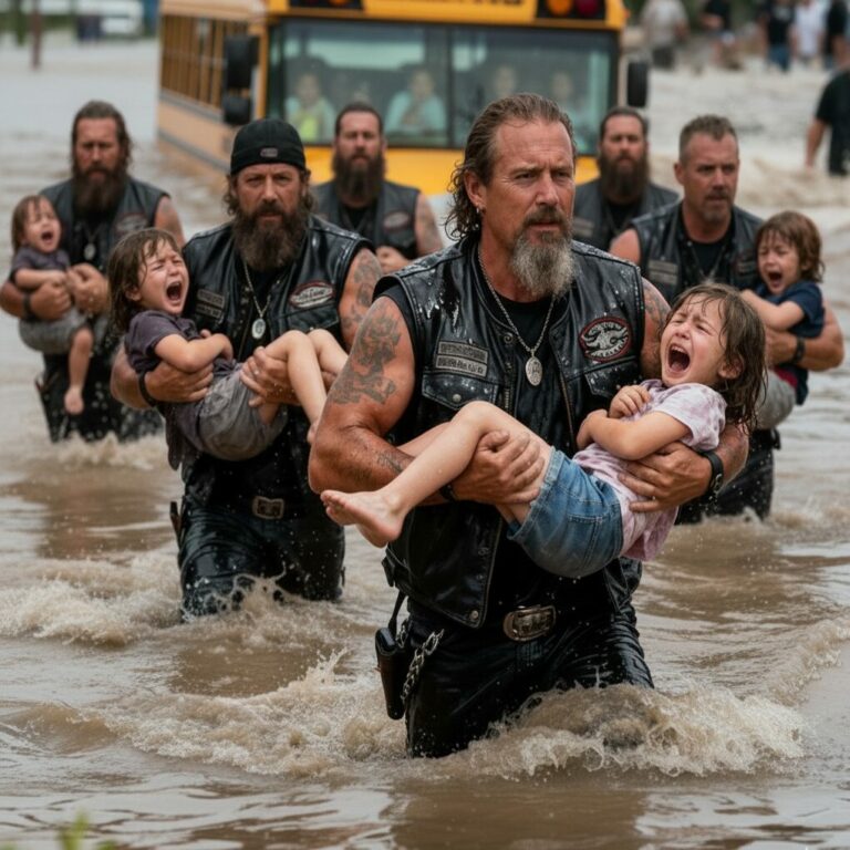 Bikers dove into raging floodwater to save 23 kindergarteners while their teacher stood frozen on the roof screaming they were all going to die…
