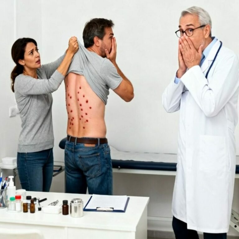 I found 30 red spots that looked like insect eggs on my husband’s back. I rushed him to the emergency room, but the doctor immediately said, “Call the police.”…