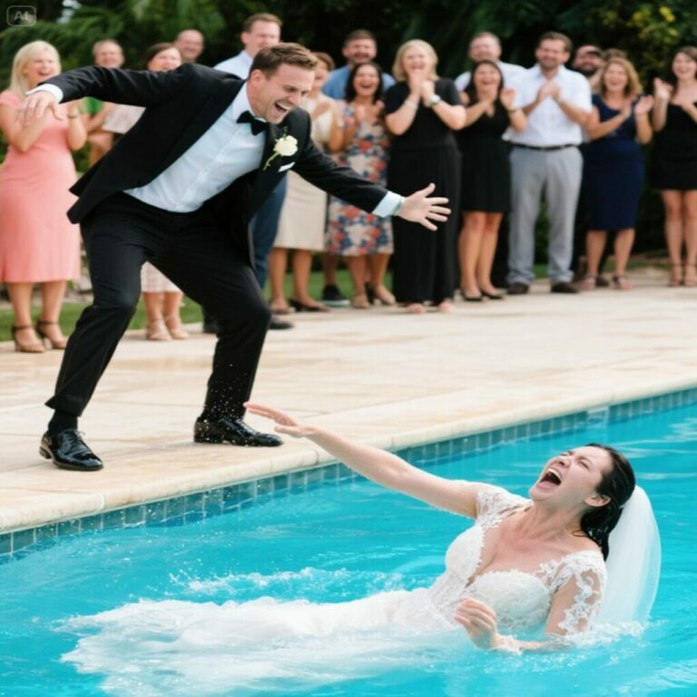 He pushed his bride into the pool as a “joke.” But when she came out of the water, everything changed — not just the wedding, but their lives.