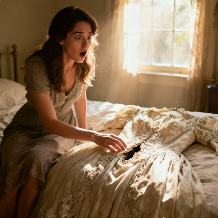 20 years after my mother vanished on her wedding day, I found her wedding dress at a garage sale. I bought it. When I got home and felt the inner lining, I found a secret object stitched into the hem.