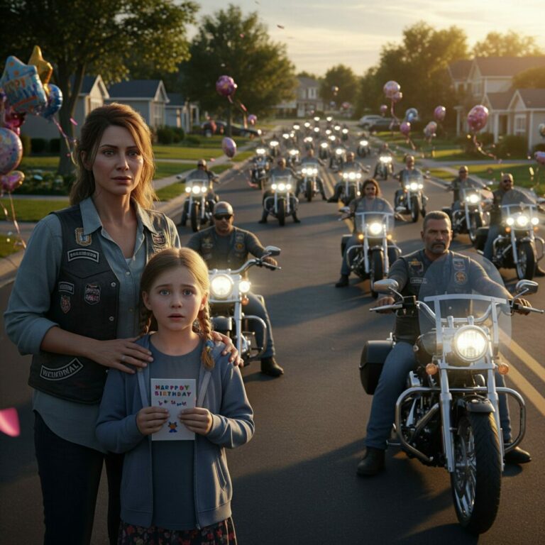 A cruel text said, ‘Who wants to celebrate a girl with no dad?’ Ayla tried to smile through the pain, but her daughter kept watching the empty gate. Then, as the sun set, a wall of roaring engines filled their street. What those bikers did next didn’t just save a birthday—it restored a family’s hope