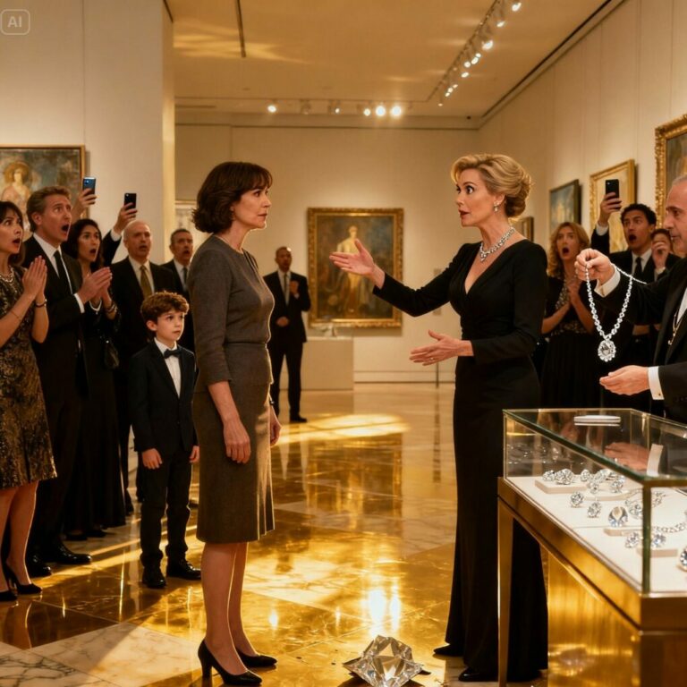 They mocked her simplicity, doubted her career, and treated her son like a burden. Yet in one unforgettable moment—when the gallery director called her the visionary investor, and her sister-in-law’s fake jewelry lie shattered—the whole room realized who she truly was. Not weak. Not quiet. Unshakeable