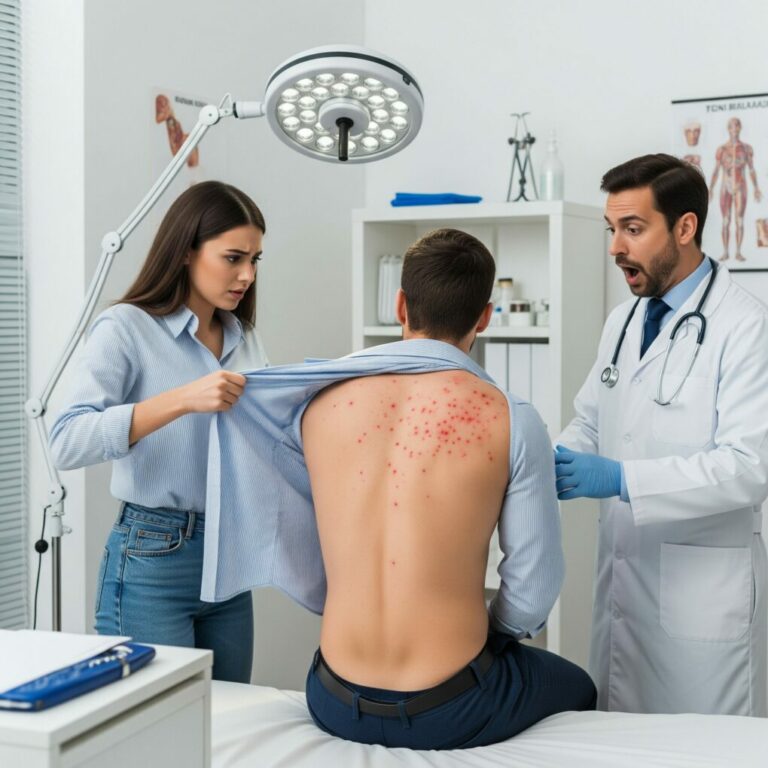 Mi esposo seguía desarrollando unos extraños bultos que le picaban en la espalda, pero pensábamos que eran alergias. En la sala de urgencias, cuando el médico los vio, se puso pálido y gritó: ¡Llamad al 112, ahora mismo!