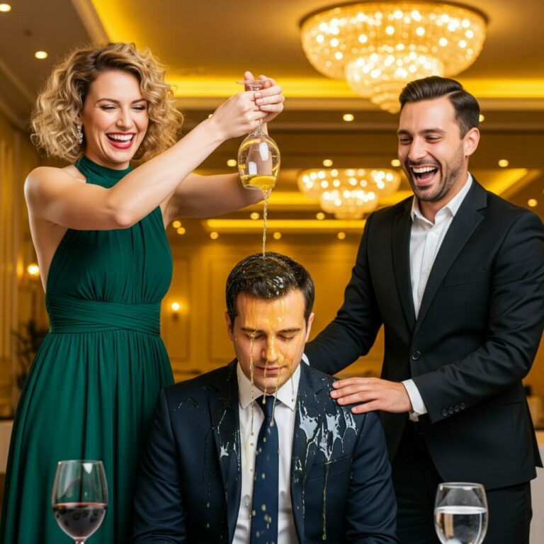 The CEO and his wife sneered at the quiet man in the simple suit. To humiliate him, they poured red wine on him in front of everyone. “Know your place,” she whispered. He just smiled, walked out, and made a call. And then their $800 million empire began to collapse.