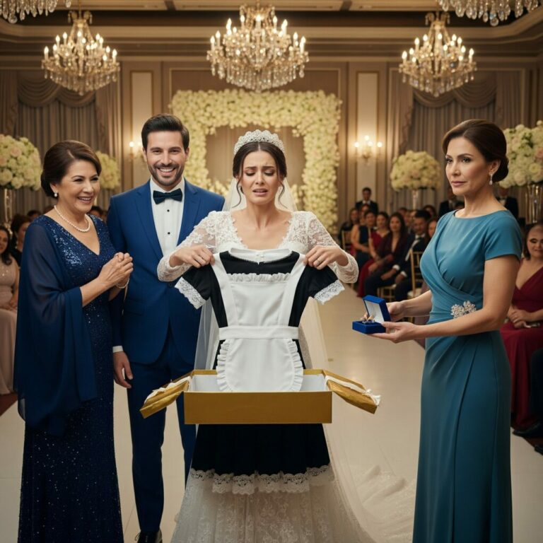 At my daughter’s wedding, her mother-in-law presented her with a gift box. When my daughter opened it, she found a housekeeping uniform inside. My son-in-law grinned and commented, “Just what she’ll need at home.” My daughter’s eyes filled with tears, and she began to tremble. I rose quietly from my seat and said, “Now, let’s see the gift I have for you.” As my daughter opened my box, the expressions on their faces turned to utter shock.