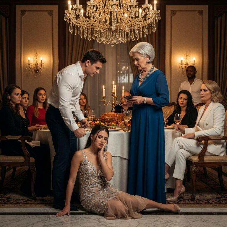 During a family dinner, my son-in-law suddenly stood up and slapped my daughter right in front of everyone. His mother laughed and applauded, saying, “That’s how you teach a wife her place.” I didn’t react immediately. Instead, I quietly reached for my phone and made a call. A few hours later, the entire room finally understood exactly who they had crossed.