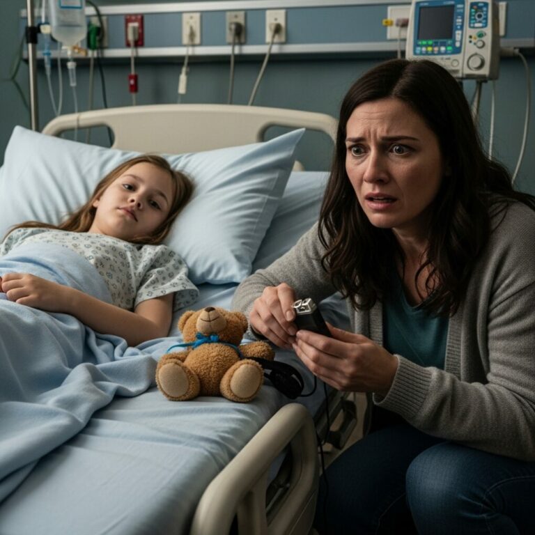 My 7-year-old daughter smiled faintly from her hospital bed. “Mom, this will be my last birthday.” I tried to comfort her, but she whispered, “Check the teddy bear under my bed… and don’t tell Dad.” Inside was a tiny recorder. When I pressed play, I froze