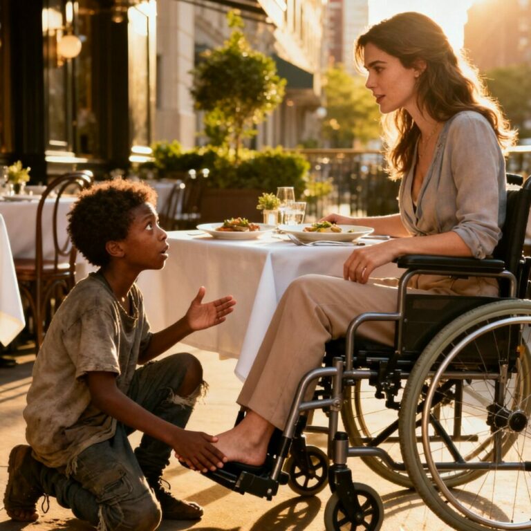 The hungry street boy whispered to the wheelchair-bound millionaire: “I can help you walk again if you share your lunch.” She laughed—and then her world was turned upside down…