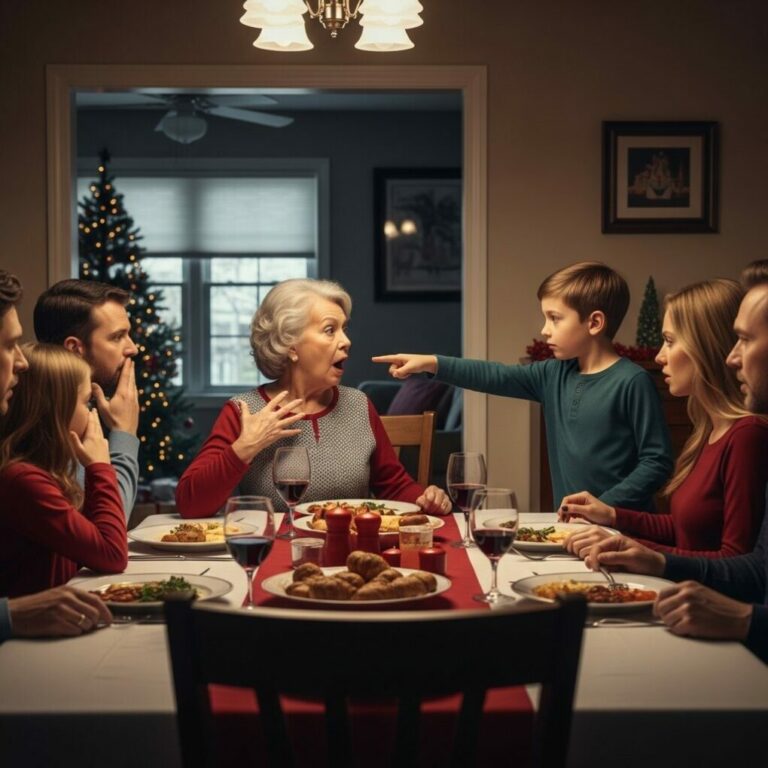 For years we protected her reputation, not knowing she was quietly hurting our children—until my son stood up at Christmas dinner and revealed everything, forcing an entire family to face the truth they’d ignored.