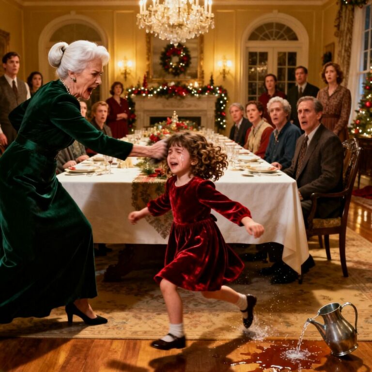 At our family Christmas dinner, my 4-year-old daughter accidentally spilled a drink. My mother-in-law’s reaction left everyone speechless — and my husband just laughed. But then my 7-year-old son stood up and revealed something about his grandmother that made the whole room fall silent.