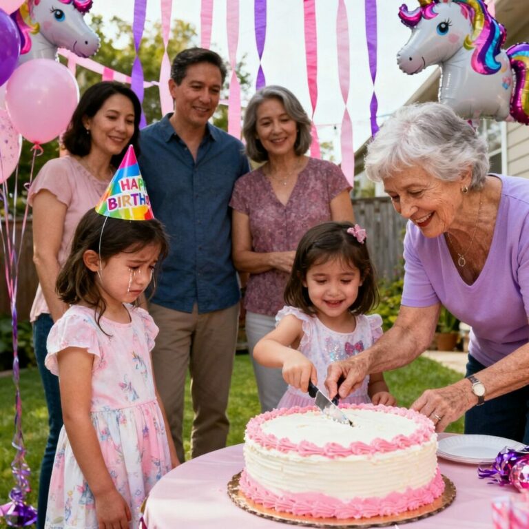At my daughter Lily’s fifth birthday party, they handed the knife to my niece Emma and told her to cut the cake while Lily stood there trembling, tears pooling in her eyes. Every present with Lily’s name on it was given to Emma “because she’s older.” When Lily cried, my mom snapped at me to “control her,” and my sister mocked her for wanting attention. Even my dad brushed it off as “just a party.” I said nothing. I picked Lily up and walked out. What I did two days later left every single one of them speechless.