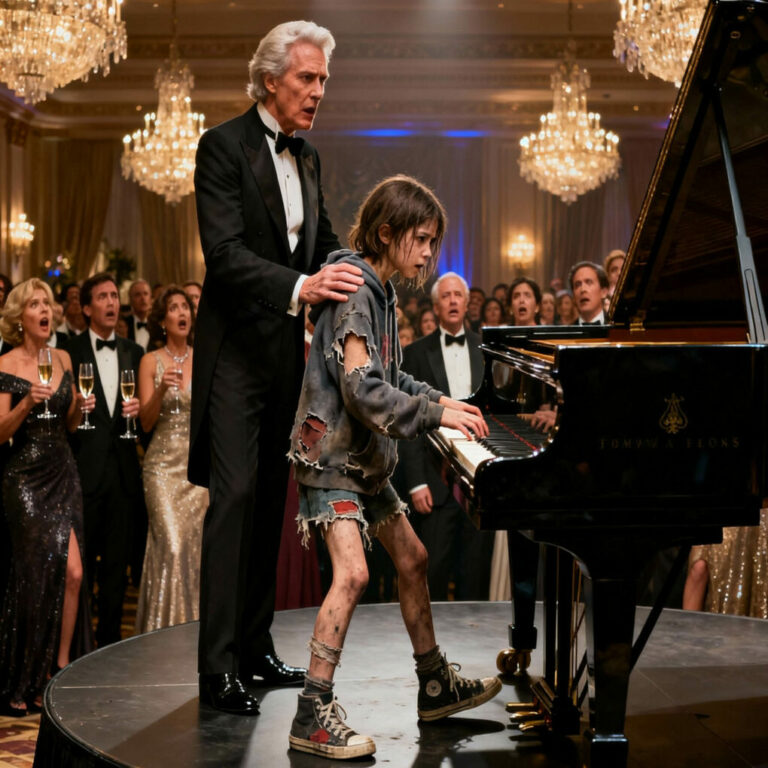 “The Street Girl Who Played a Stolen Lullaby and Exposed a Famous Philanthropist’s Decade-Long Secret in a Lavish Gala”