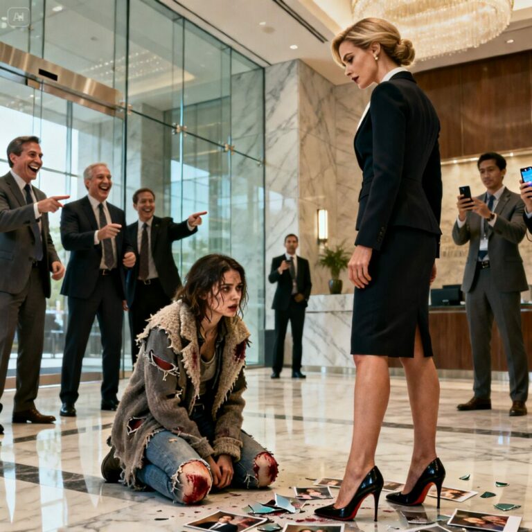 “Get her out of this building now,” the woman in heels snapped. I looked up from the marble floor, my knee bleeding, my mother’s photo shattered beneath her shoe. “You don’t belong here,” she laughed. I whispered, barely audible, “This is my building.” They didn’t hear me. They should have. Because in exactly one hour, every single one of them would lose everything.