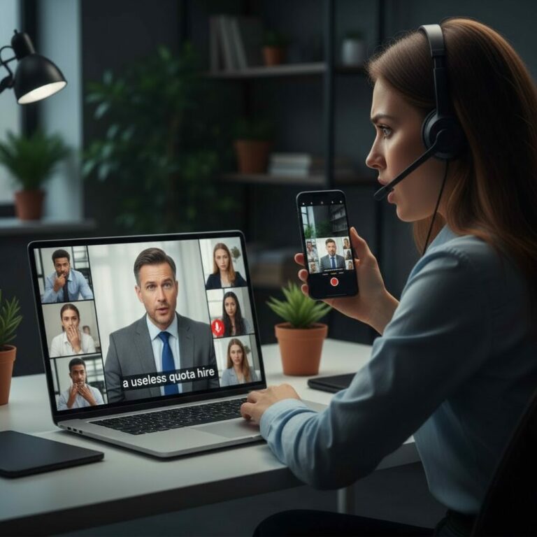 “My manager forgot to mute his mic during the all-hands meeting and called me “a useless quota hire.” He had no idea I was recording everything”