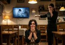 Después de la cena familiar, olvidé mi teléfono sobre la mesa. Cuando regresé, la camarera cerró la puerta con llave y susurró: “Guarde silencio. Le voy a mostrar las imágenes de la cámara que está sobre la mesa… pero prométame que no se va a desmayar.” Lo que mi hijo hizo en ese video me hizo caer de rodillas…