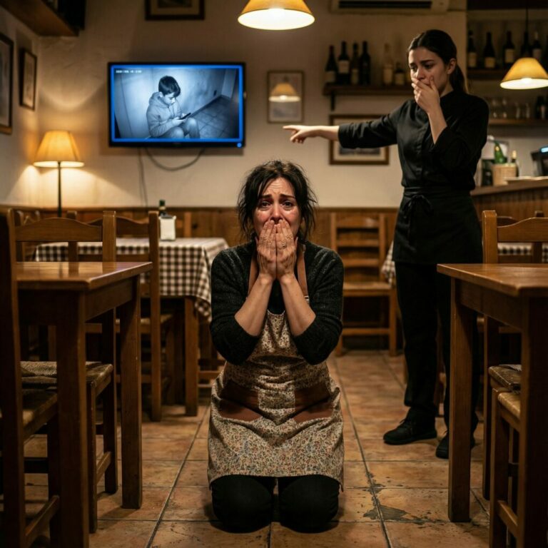 Después de la cena familiar, olvidé mi teléfono sobre la mesa. Cuando regresé, la camarera cerró la puerta con llave y susurró: “Guarde silencio. Le voy a mostrar las imágenes de la cámara que está sobre la mesa… pero prométame que no se va a desmayar.” Lo que mi hijo hizo en ese video me hizo caer de rodillas…