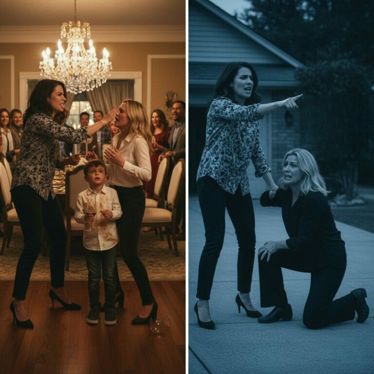 “Seeing my son’s bruised face and food-stained clothes shattered my heart, but my sister’s laughter broke my soul. ‘It’s just a joke,’ she smirked. That was the moment I snapped. I slapped her so hard the room went silent. My mother’s scream of ‘Bastard!’ followed me out, but by morning, the tables had turned. She was on her knees, sobbing, ‘Please, give her a way to survive.’ What did I do to make them crawl?”