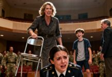 The applause hadn’t even faded when I heard her voice behind me. “You think that medal makes you special?” she hissed. Before I could turn, the metal chair came down. The crack of my arm breaking echoed through the auditorium—louder than any explosion I’d heard overseas. As I collapsed, she leaned close and whispered, “You’re still just trash.” That was the moment everything finally snapped.